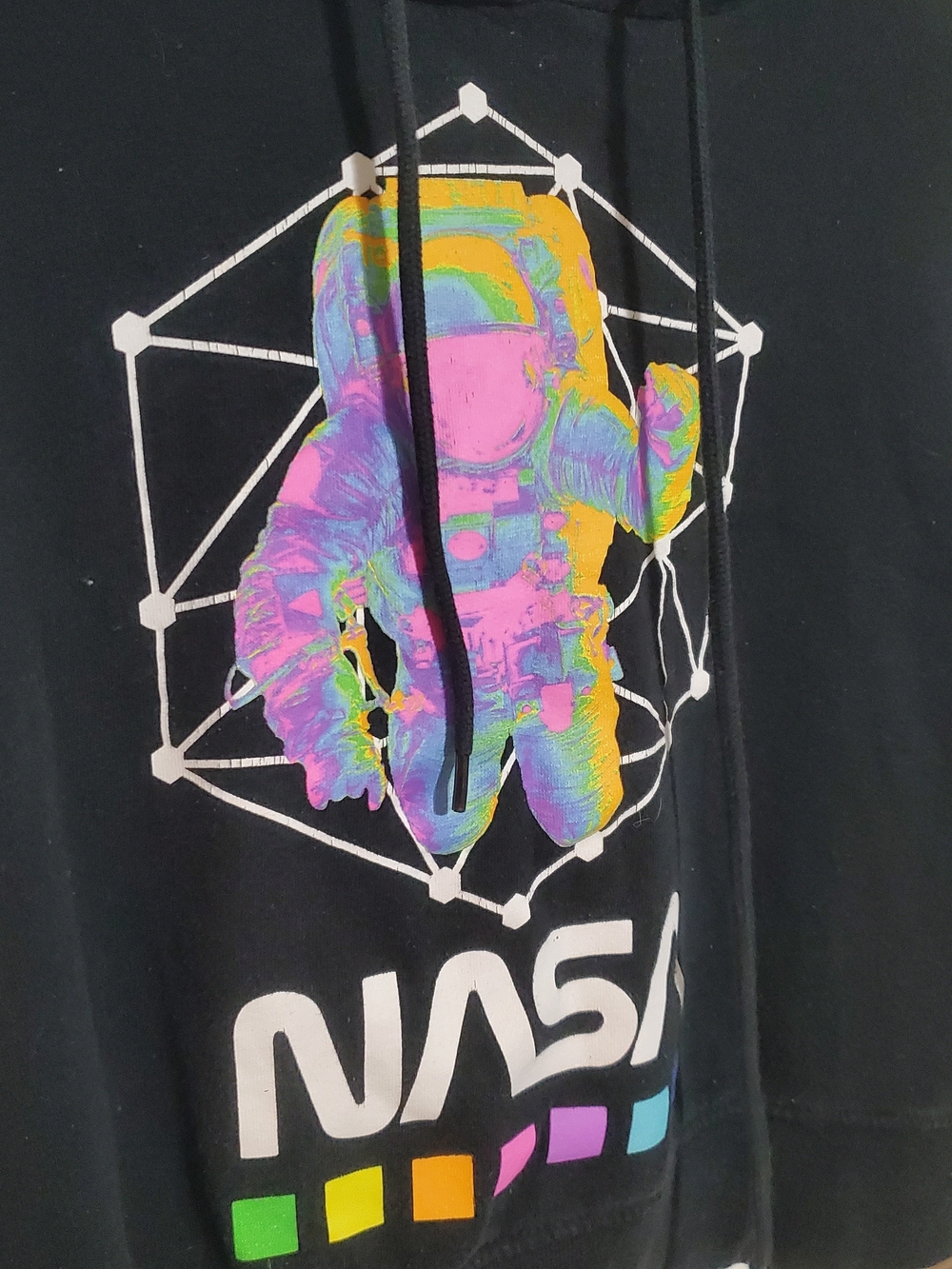 NASA Cropped Hoodie - Black with Multicolor Astronaut Print